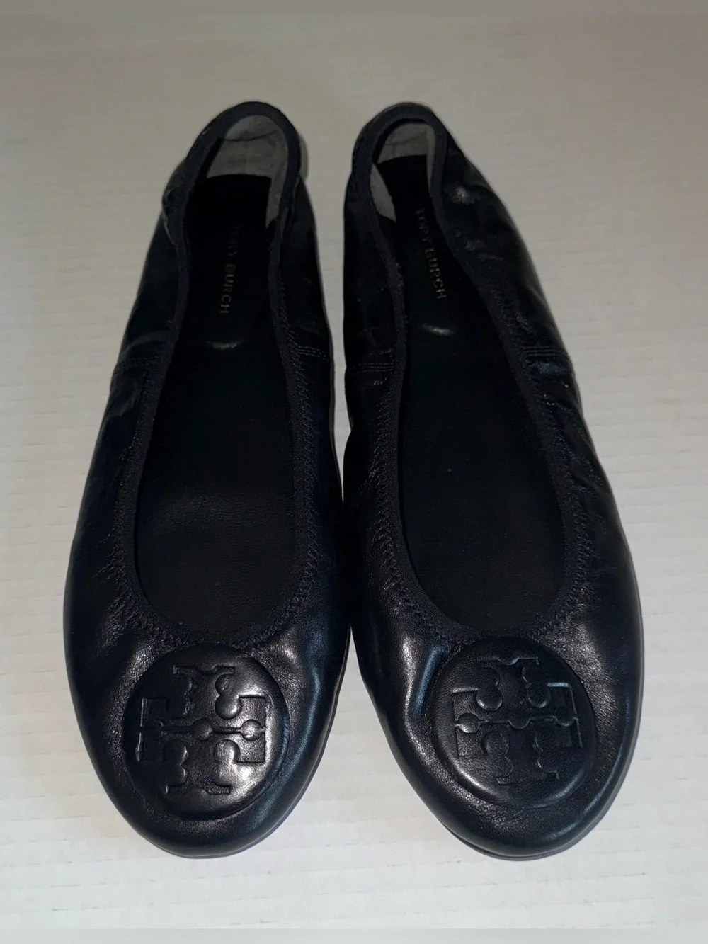 TORY BURCH Perfect Black Leather REVA Travel Foldable Comfort Ballet Flats 8.5